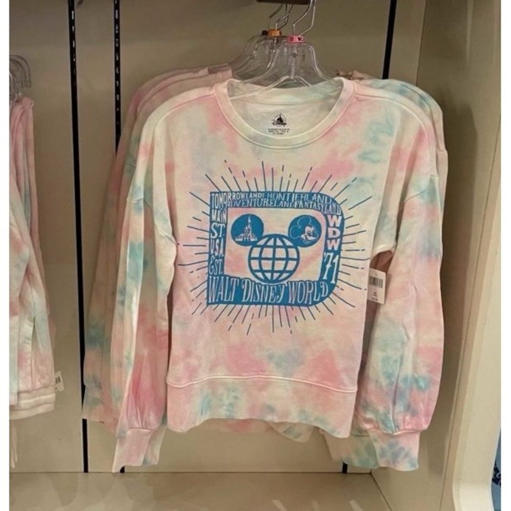 Walt Disney World Parks Retro Pink Blue Tie Dye Sweatshirt Small Crew neck